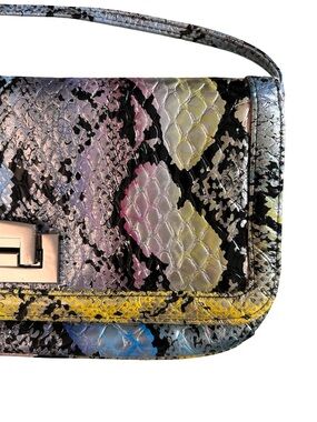 SANTI - Y2K Metallic 🐍 Snakeskin Baguette Shoulder Bag